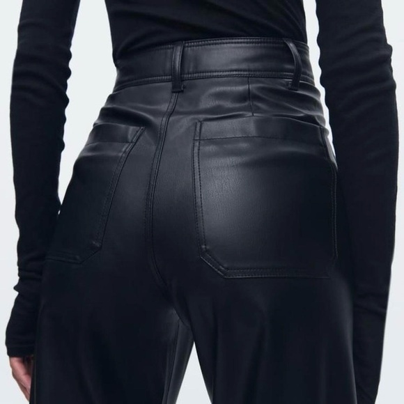 Zara Viral Baddie Edgy Punk BossGirl 🖤 Vegan Leather Marine Wide Leg Pant Sz-6 - Picture 7 of 16